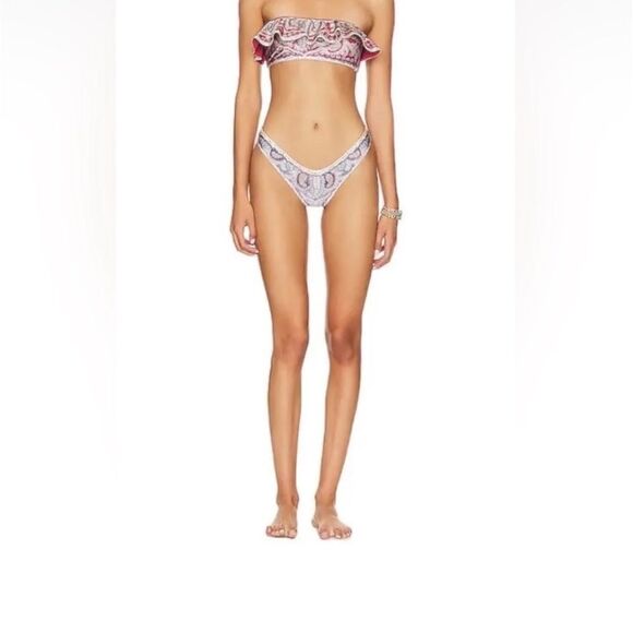 NWT ZIMMERMANN Vitali paisley-print ruffled bandeau bikini, size 4/XL - Picture 10 of 14